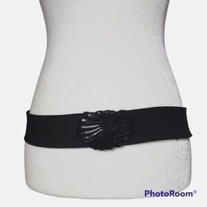 Vintage Art Deco Plastic Shell Stretchy Black Goth Belt